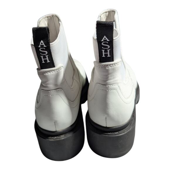 Ash Mastro White Leather Retro Chunky Lug Sole Chelsea Ankle Boots Sz 40 9.5 - Picture 3 of 5